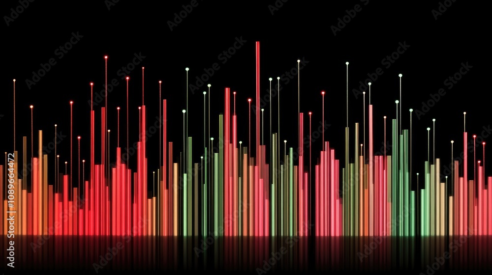 Poster colorful abstract sound waves visualization representing music frequencies and dynamics in a modern 