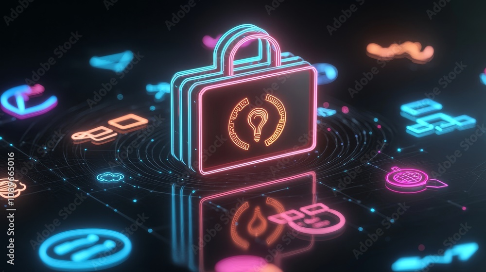 Poster unlocking digital security protecting data in technology environments infographic cybersecurity conc