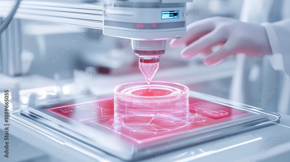 Aufkleber advanced technology demonstration 3d printing innovations in laboratory science environment close-up