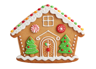 gingerbread house shaped cookie isolated on white background.AI GENERATED