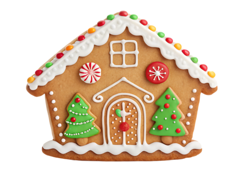 gingerbread house shaped cookie isolated on white background.AI GENERATED - Powered by Adobe