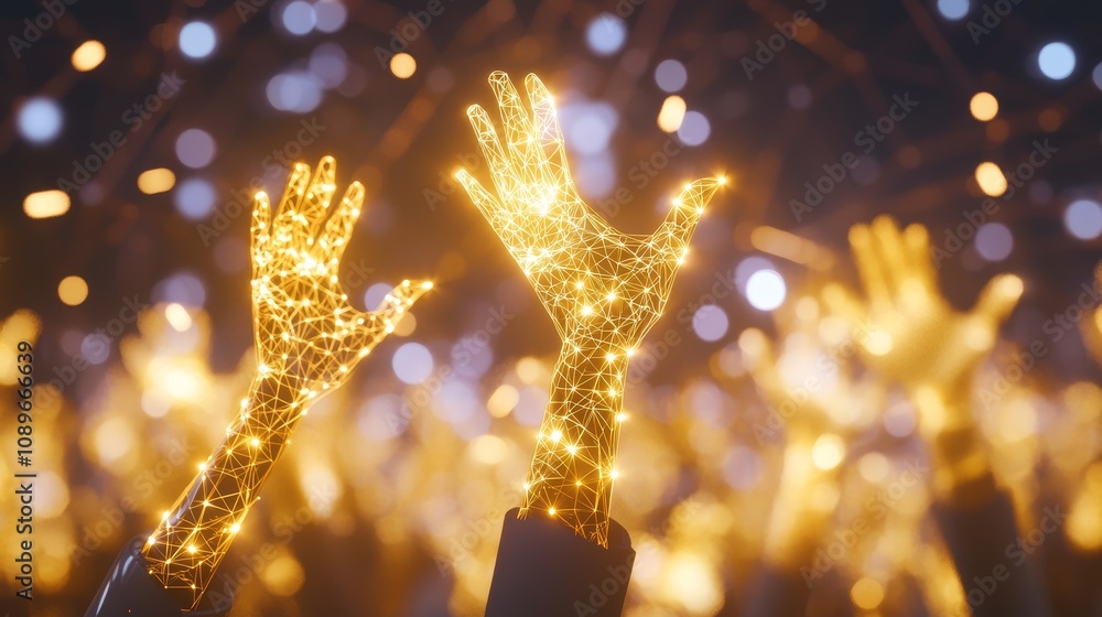 Poster digital transformation in technology illuminated hands symbolizing innovation futuristic environment