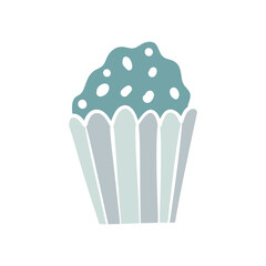 Doodle cute cupcake dessert icon character, muffin, symbol of party, celebration, bakery or sweet food