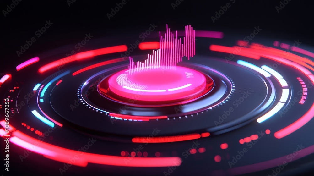 Poster interactive digital sound visualization virtual studio graphic design futuristic environment close-u
