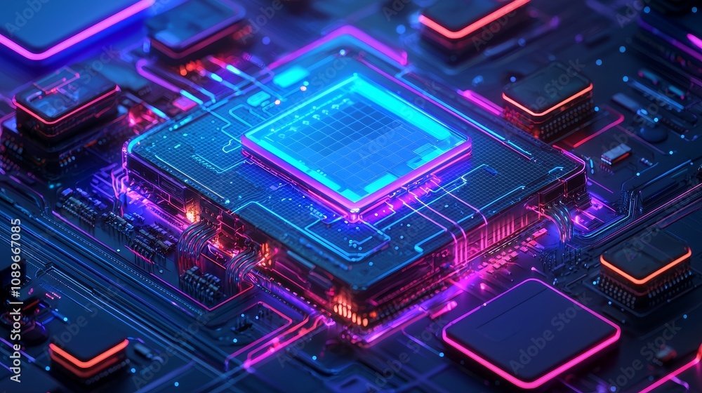 Poster exploring quantum computing future technology digital realm abstract art futuristic environment aest