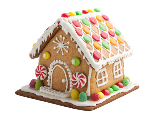 gingerbread house shaped cookie isolated on white background.AI GENERATED