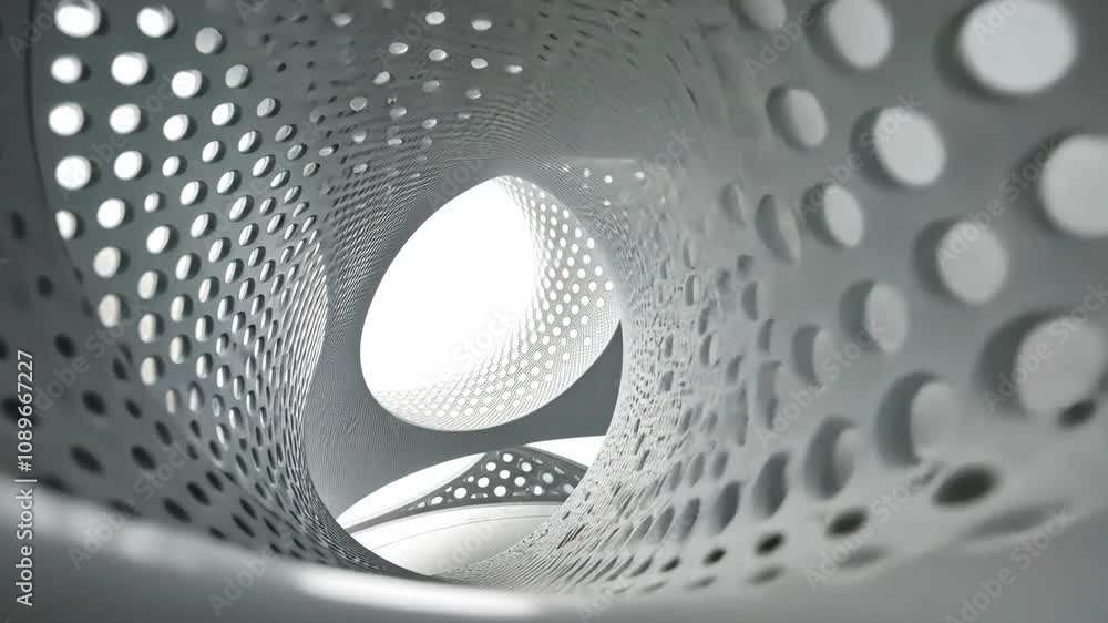 Poster intricate perforated structure showcases innovative design in three-dimensional form