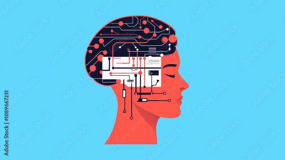 Poster exploring the intersection of technology and human cognition digital art modern environment conceptu