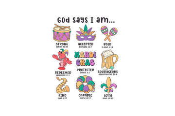 God Says I Am, Retro Mardi Gras Sublimation T-Shirt Design
