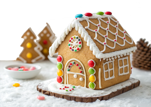 gingerbread house shaped cookie isolated on white background.AI GENERATED