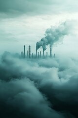 Fototapeta premium Industrial pollution emission urban landscape aerial view cloudy environment environmental impact awareness