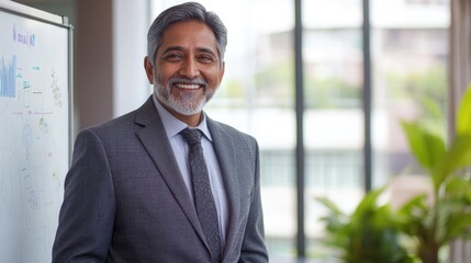 Fototapeta premium Businessman standing in front of whiteboard