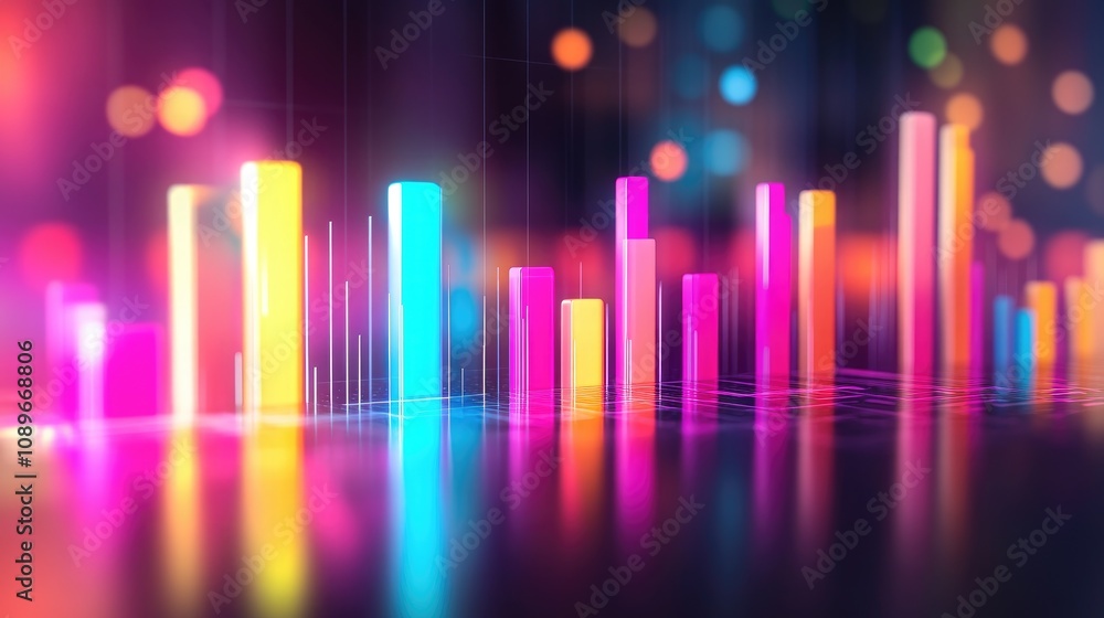 Poster vibrant abstract data visualization with colorful bars and soft bokeh background for business and te
