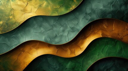 Abstract wallpaper colorful design, shapes and textures, volume, olive green and gold colored background, orange.