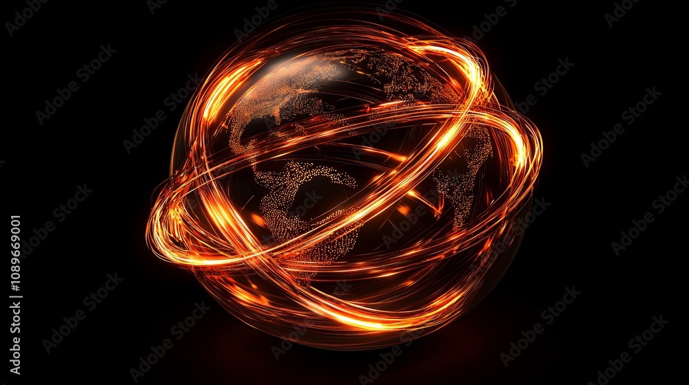Poster dynamic energy transformation global sphere digital art dark background abstract concept for technol
