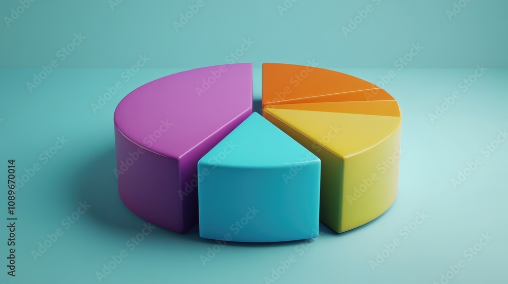 Poster colorful 3d pie chart representing data distribution and visualizing statistics with vibrant segment