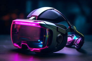 Futuristic virtual reality headset with neon lights and tech vibes