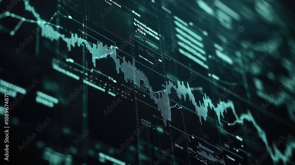 Poster abstract digital financial chart with data visualization elements featuring market trends and analyt