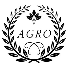 Obraz premium Baroque Style Gold 'Agro' Logo Ornamented with Laurel Wreath on White Background