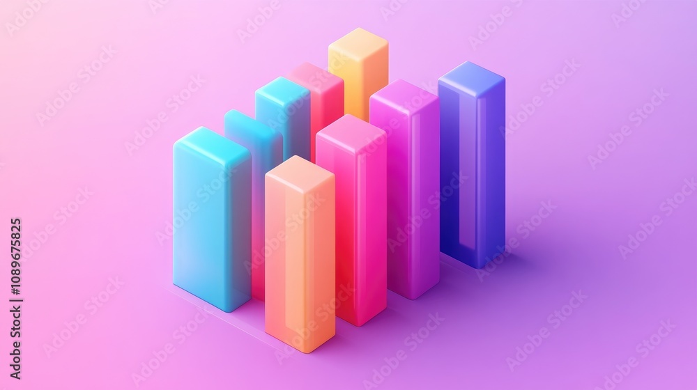 Poster colorful abstract 3d blocks in varying heights against a soft gradient background perfect for modern