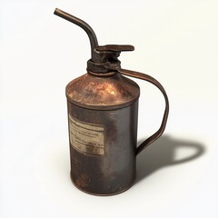 Rusted Vintage Oil Can with Long Spout Game Art Concept Isolated on White Background
