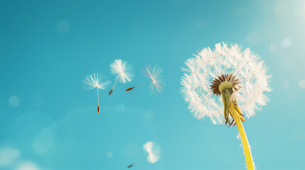 Obraz premium Floating Dandelion Seeds in the Gentle Wind