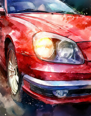 A close up view of a red car headlight, showcasing the sleek design and modern technology of the vehicle Generative AI