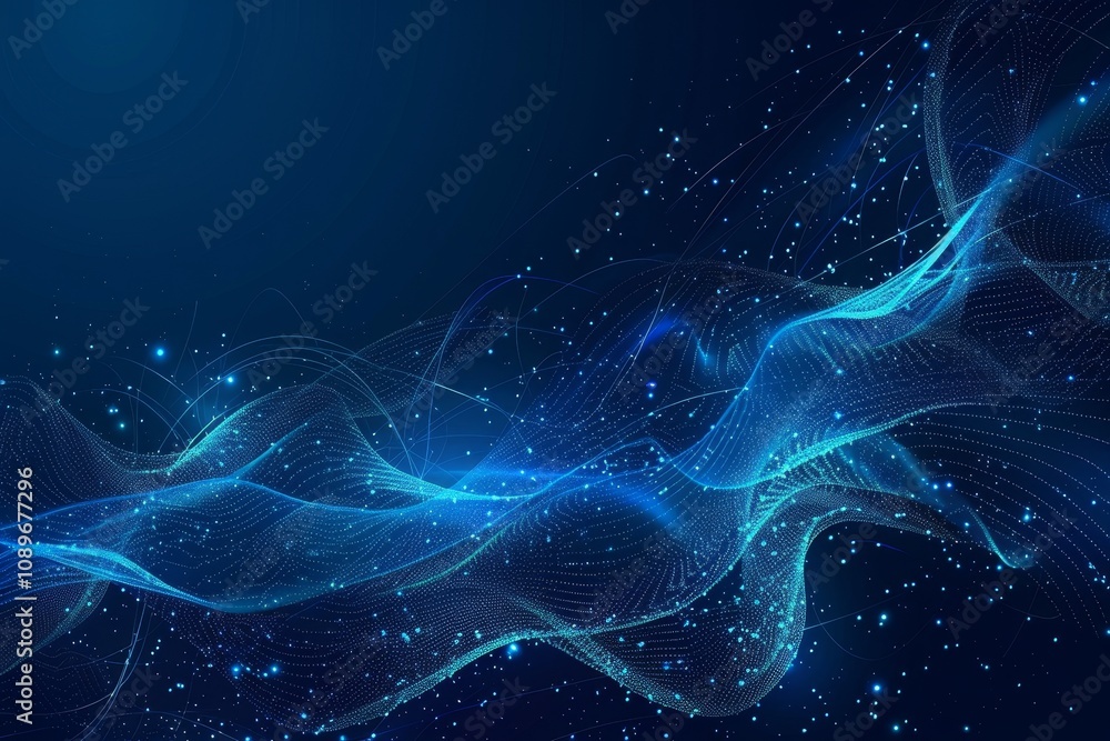 Poster abstract blue waves illuminated by starlight create a mesmerizing digital landscape in a cosmic univ