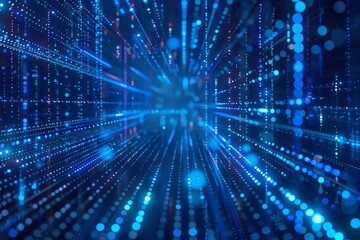 Vibrant digital abstract design showcasing flowing blue light particles against a dark background