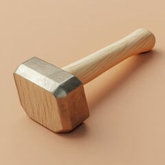 Minimalist Wooden Mallet on Neutral Background