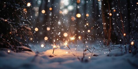 Sparklers on snowy ground