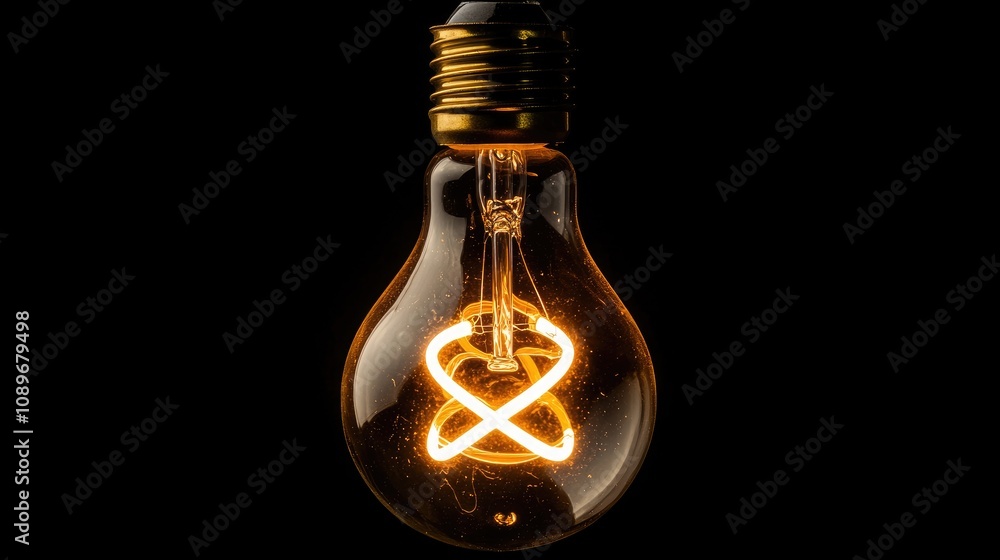 Poster captivating close-up of a vintage light bulb illuminating with a unique and intricate inner design a