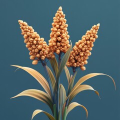 Fototapeta premium Golden Sorghum Grain Heads Against a Teal Background