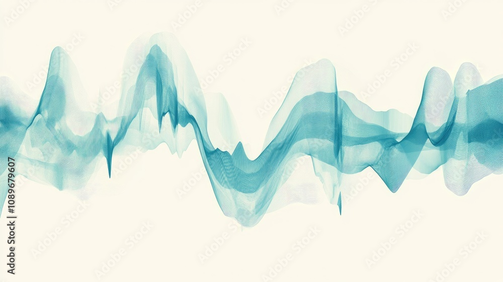 Poster abstract digital waveforms in soft turquoise hues for modern design and visual art projects, represe