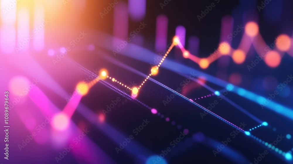 Aufkleber abstract digital financial chart showcasing vibrant colored lines with glowing dots representing dat