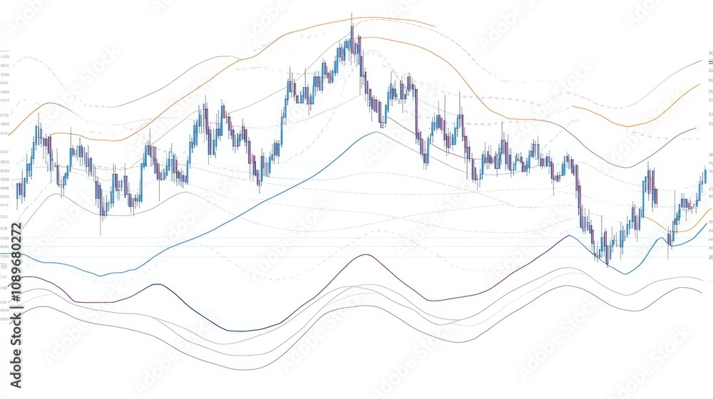 Poster abstract financial chart with trend lines and moving averages representing market analysis and tradi