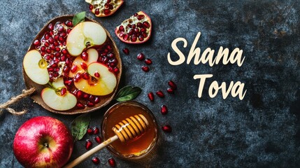 Sliced apples and pomegranate seeds with honey set a festive tone for Rosh Hashanah
