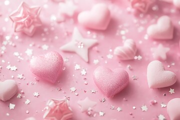 Fototapeta premium Blush pink background with soft star and heart shapes