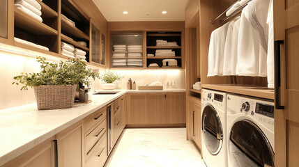 interior laundry room with washing machine and dirty clothes background