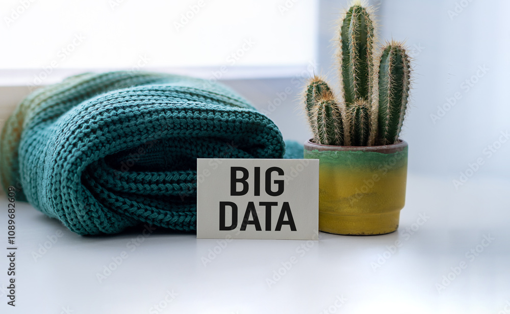 Aufkleber big data text on sticky with cactus on the white background
