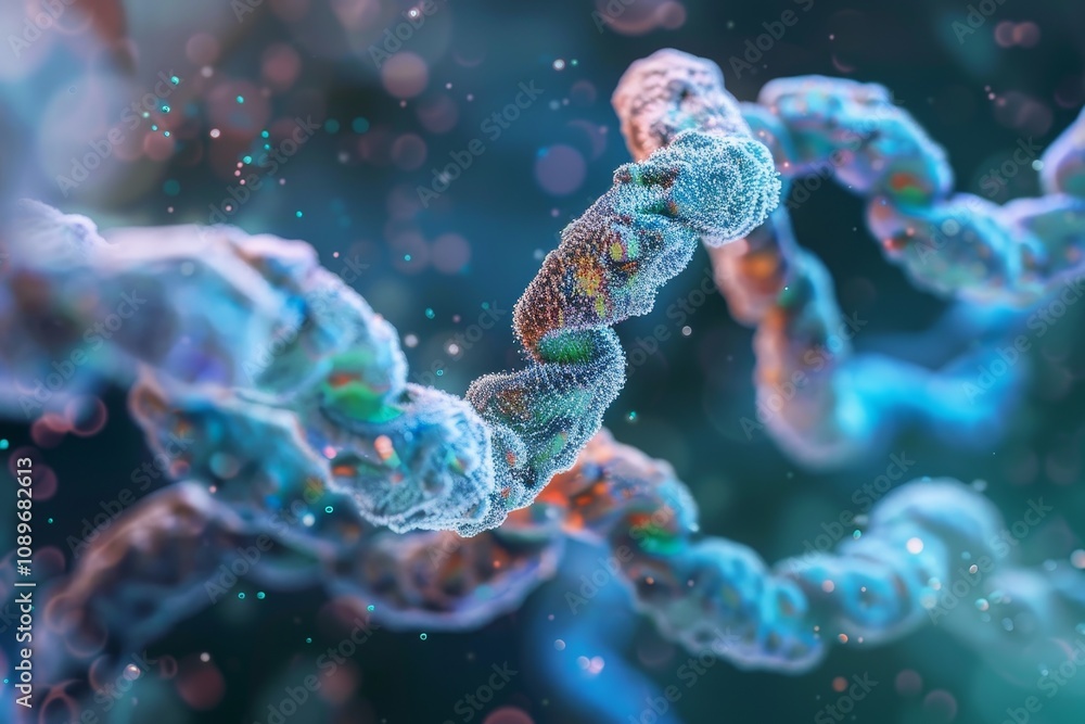 Poster a close-up view of a dna double helix structure showcasing vibrant colors and intricate details, rep