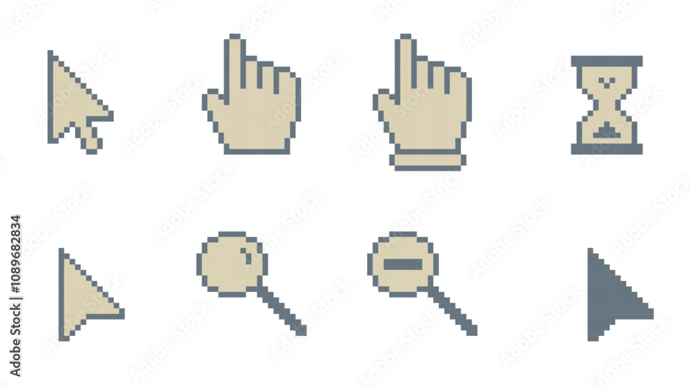 Poster pixel art computer mouse cursors and icons, cursor icon set, cursor pointers, cursor mouse icon set,