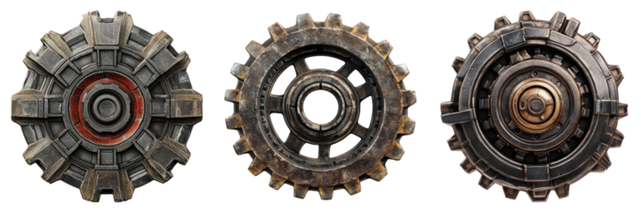 Gear isolated on transparent background, Set of