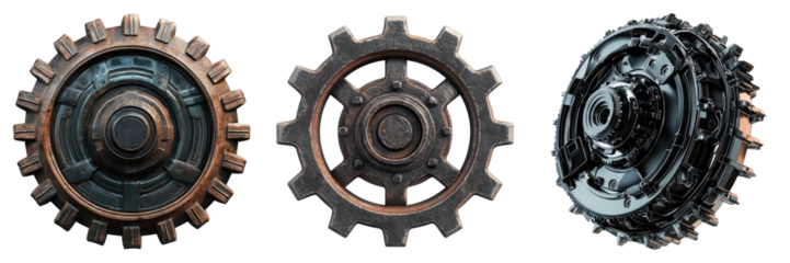 Gear isolated on transparent background, Set of
