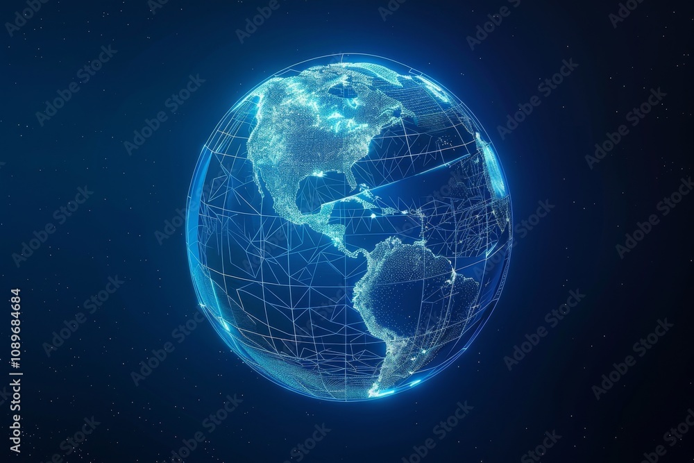 Poster a digital representation of earth showcasing interconnected networks and vibrant data points in a co