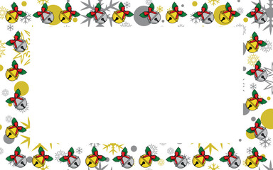Fototapeta premium Rectangle Christmas Frame - Gold and Silver Jingle Bells and Snowflakes.