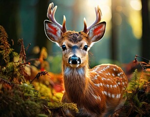 A beautiful fawn in a fairy forest