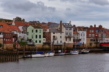 Fototapeta premium canal and old town in Whitby - North Yorkshire - united kingdom