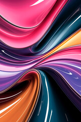 Fototapeta premium Abstract digital artwork blending smooth flowing lines in pink blue purple and yellow hues. The seamless color transitions form a wave-like pattern creating an energetic visual effect.