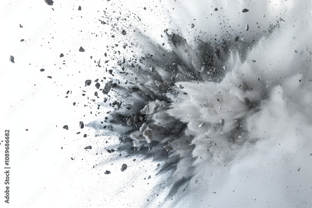 Aufkleber dynamic explosion of debris creating a cloud of dust in a stark white background during daylight